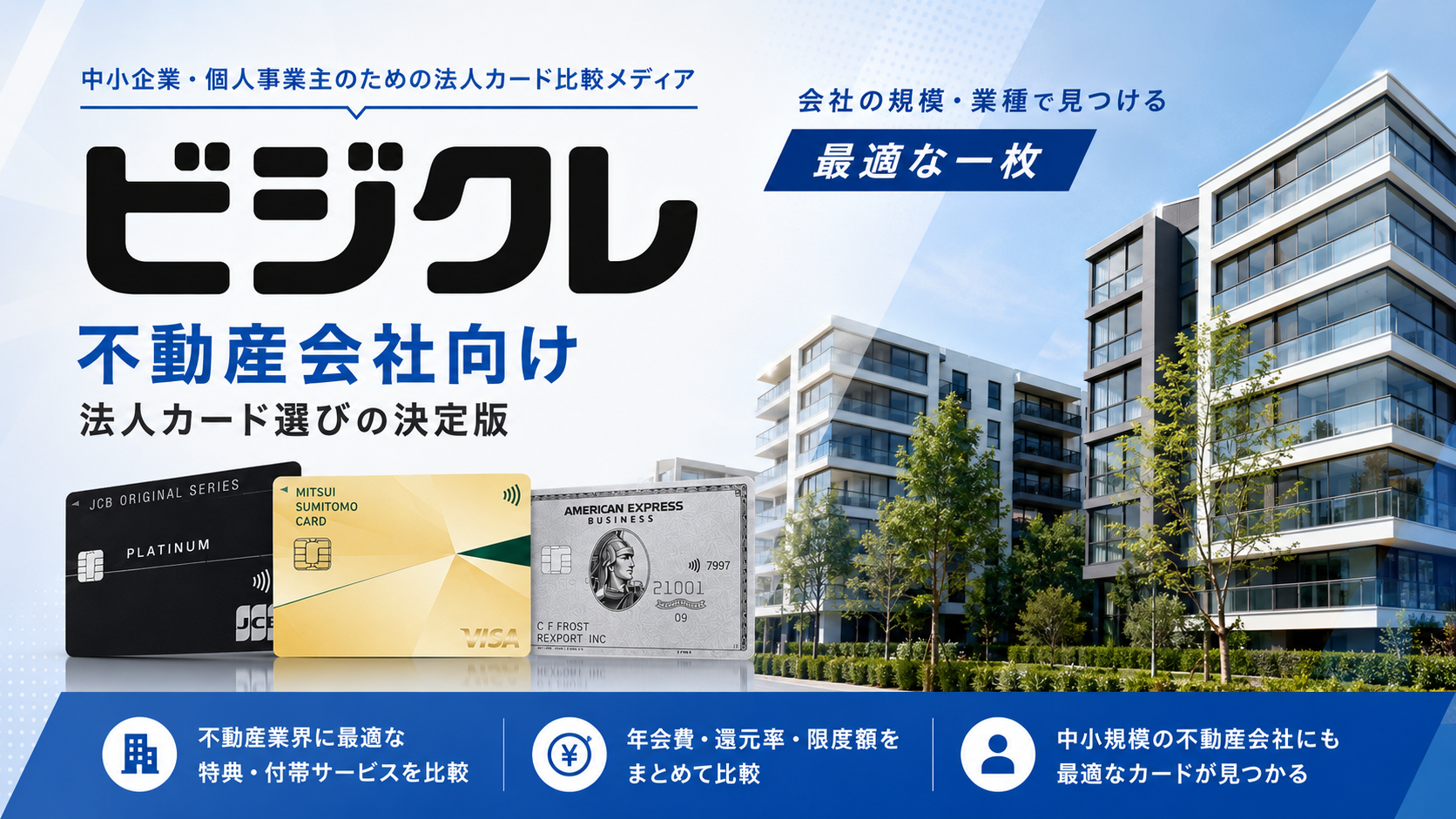 不動産会社の経費決済と法人カード選びを表したビジクレの編集画像
